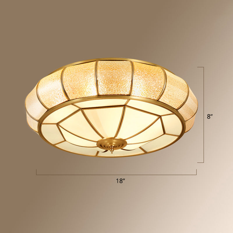 Colonial Style Gold Finish 4-Light Ceiling Flush Mount With Frosted Glass Bowl Shape