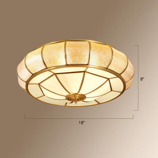 Colonial Style Gold Finish 4-Light Ceiling Flush Mount With Frosted Glass Bowl Shape