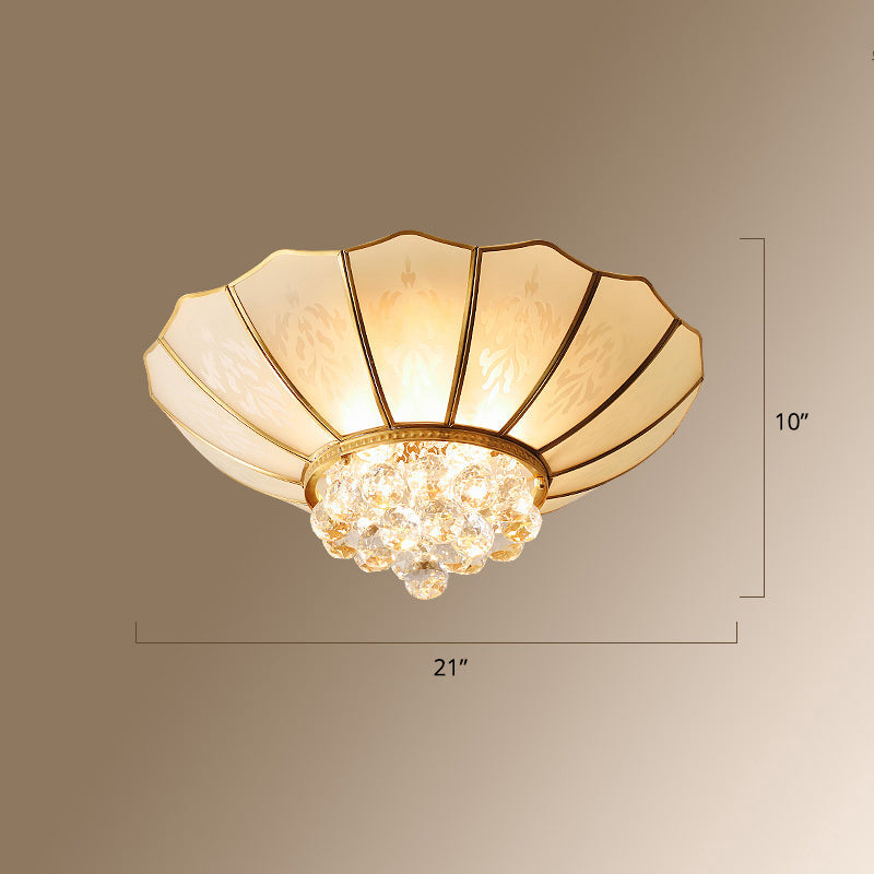 Colonial Style Gold Finish 4-Light Ceiling Flush Mount With Frosted Glass Bowl Shape