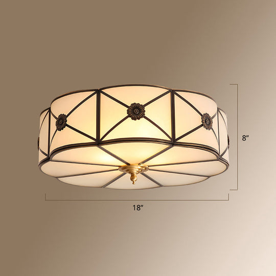 Colonial Style Gold Finish 4-Light Ceiling Flush Mount With Frosted Glass Bowl Shape