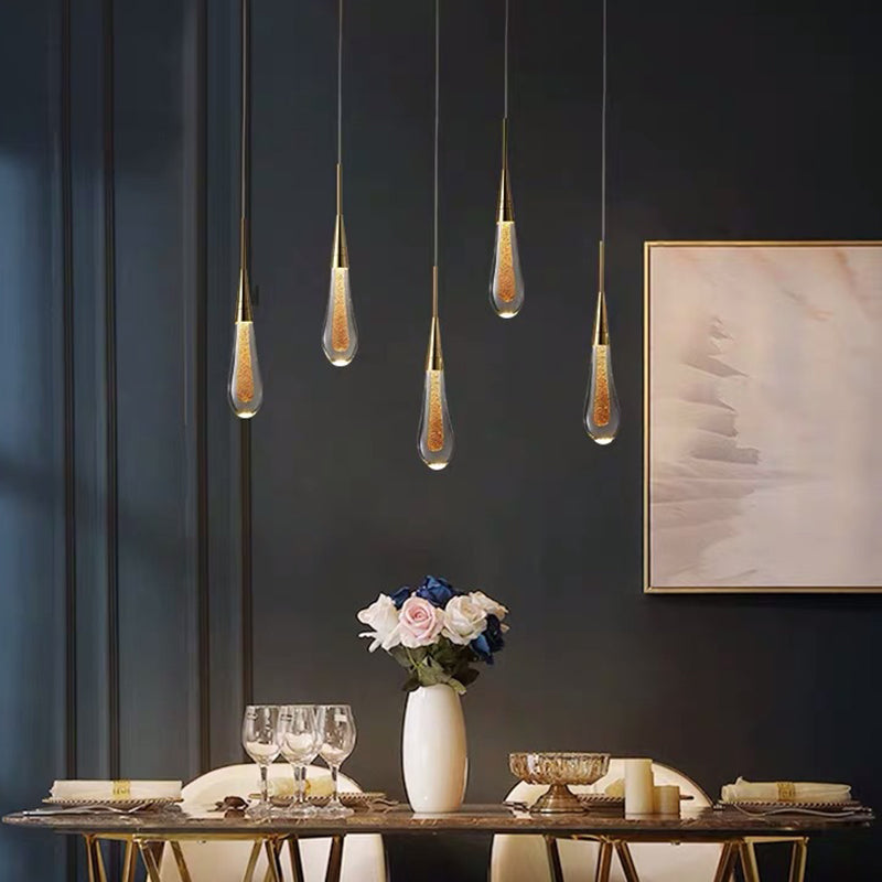 Clear Crystal Glass Suspension Pendant Light In Gold - Decorative Waterdrop Design Perfect For