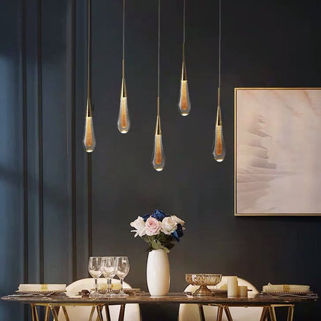 Clear Crystal Glass Suspension Pendant Light In Gold - Decorative Waterdrop Design Perfect For
