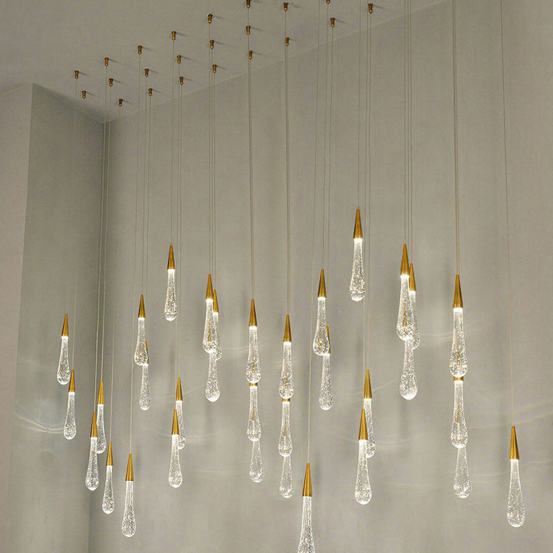 Clear Crystal Glass Suspension Pendant Light In Gold - Decorative Waterdrop Design Perfect For
