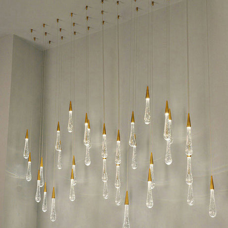 Clear Crystal Glass Suspension Pendant Light In Gold - Decorative Waterdrop Design Perfect For