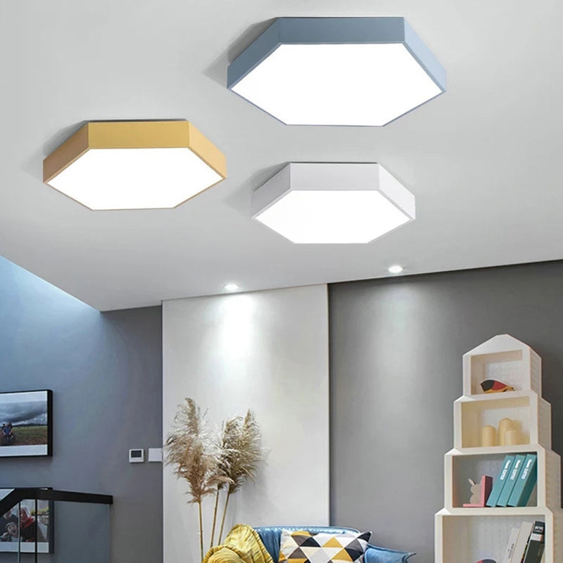 Minimalist Hexagonal Metal Led Flush Ceiling Light For Living Room