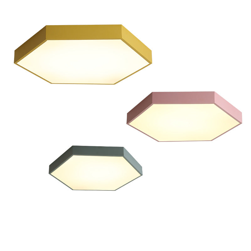 Minimalist Hexagonal Metal Led Flush Ceiling Light For Living Room Pink / 12 White