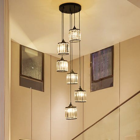 Contemporary Prismatic Crystal Pendant Cluster Light For Stairs
