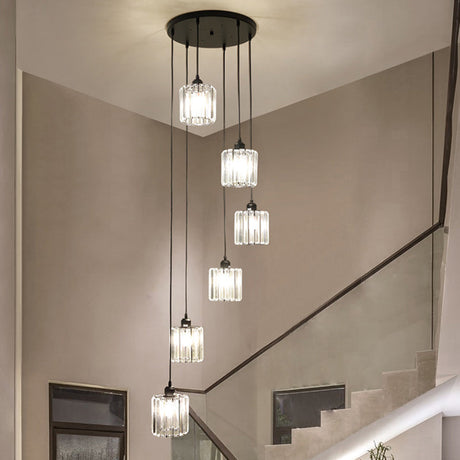 Contemporary Prismatic Crystal Pendant Cluster Light For Stairs