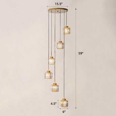 Contemporary Prismatic Crystal Pendant Cluster Light For Stairs