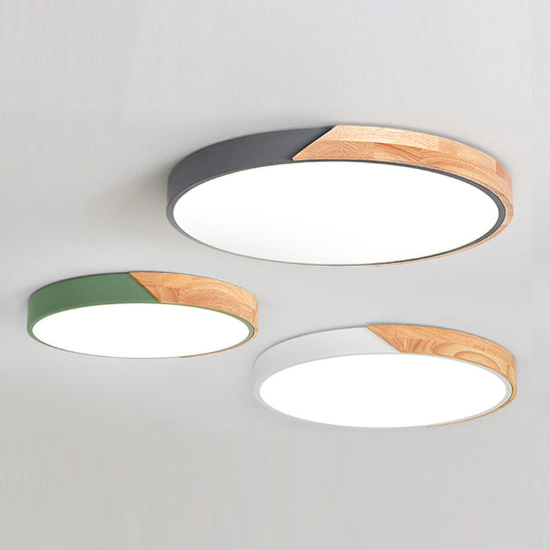 Round Led Macaron Ceiling Light With Acrylic Shade And Wood Accents