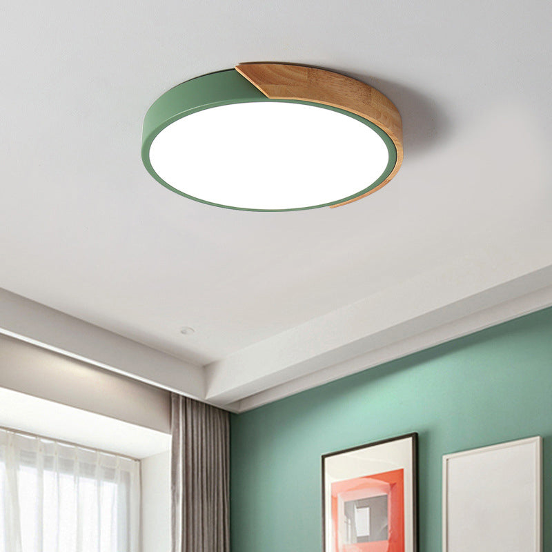 Round Led Macaron Ceiling Light With Acrylic Shade And Wood Accents Green / 9’