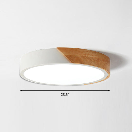 Round Led Macaron Ceiling Light With Acrylic Shade And Wood Accents