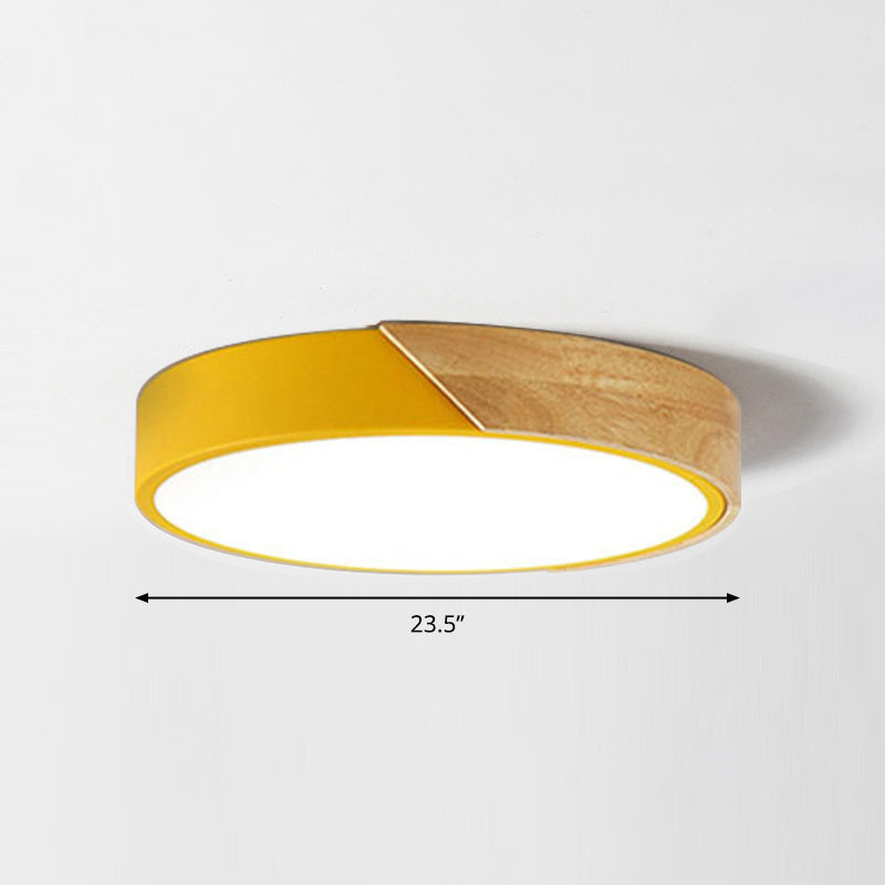 Round Led Macaron Ceiling Light With Acrylic Shade And Wood Accents