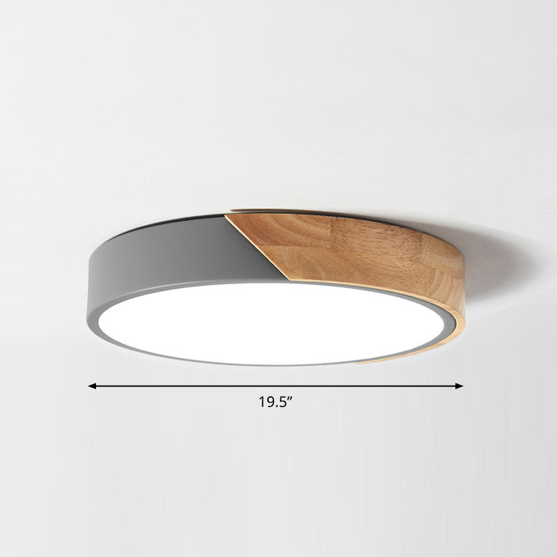 Round Led Macaron Ceiling Light With Acrylic Shade And Wood Accents