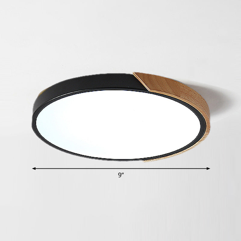 Round Led Macaron Ceiling Light With Acrylic Shade And Wood Accents