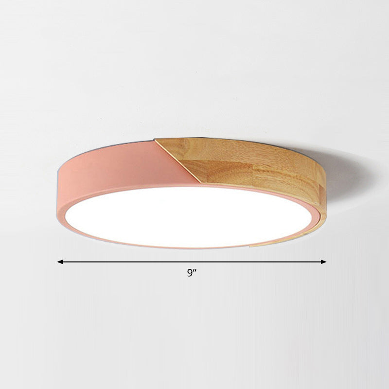 Round Led Macaron Ceiling Light With Acrylic Shade And Wood Accents