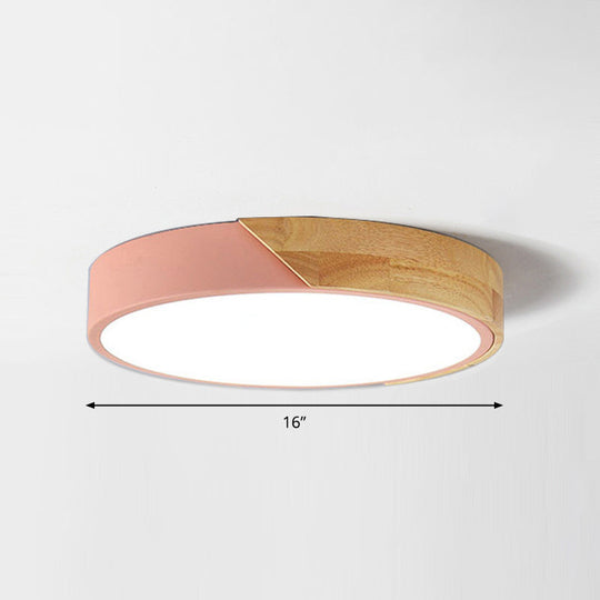 Round Led Macaron Ceiling Light With Acrylic Shade And Wood Accents