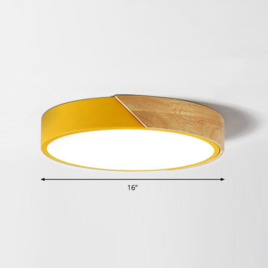 Round Led Macaron Ceiling Light With Acrylic Shade And Wood Accents