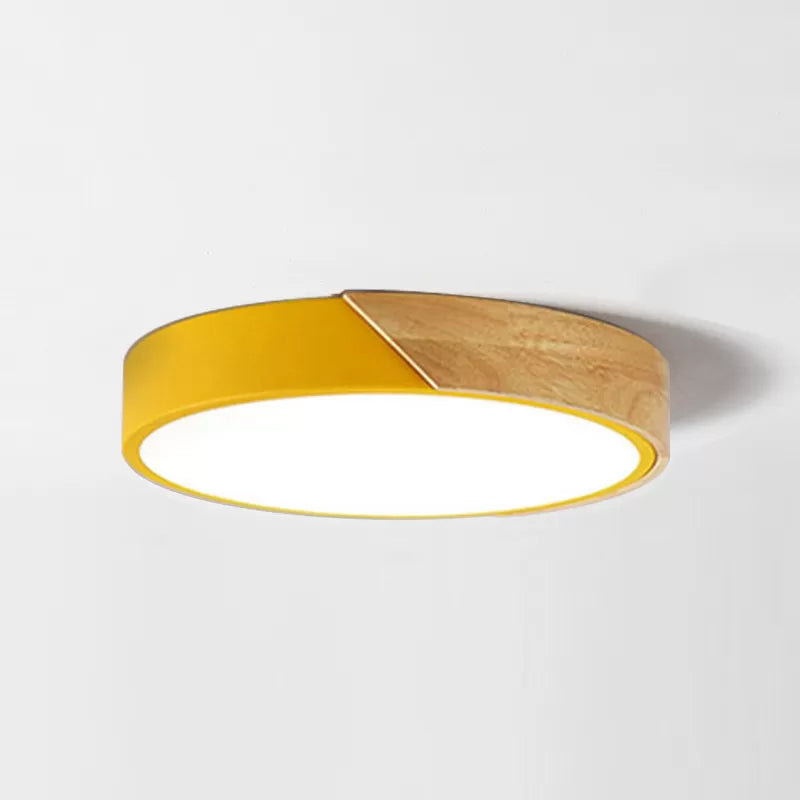 Round Led Macaron Ceiling Light With Acrylic Shade And Wood Accents Yellow / 9’