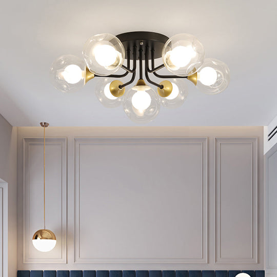 Minimalist Black Dual Glass Ball Flush Mount Ceiling Light - Sleek Semi Fixture For Bedrooms