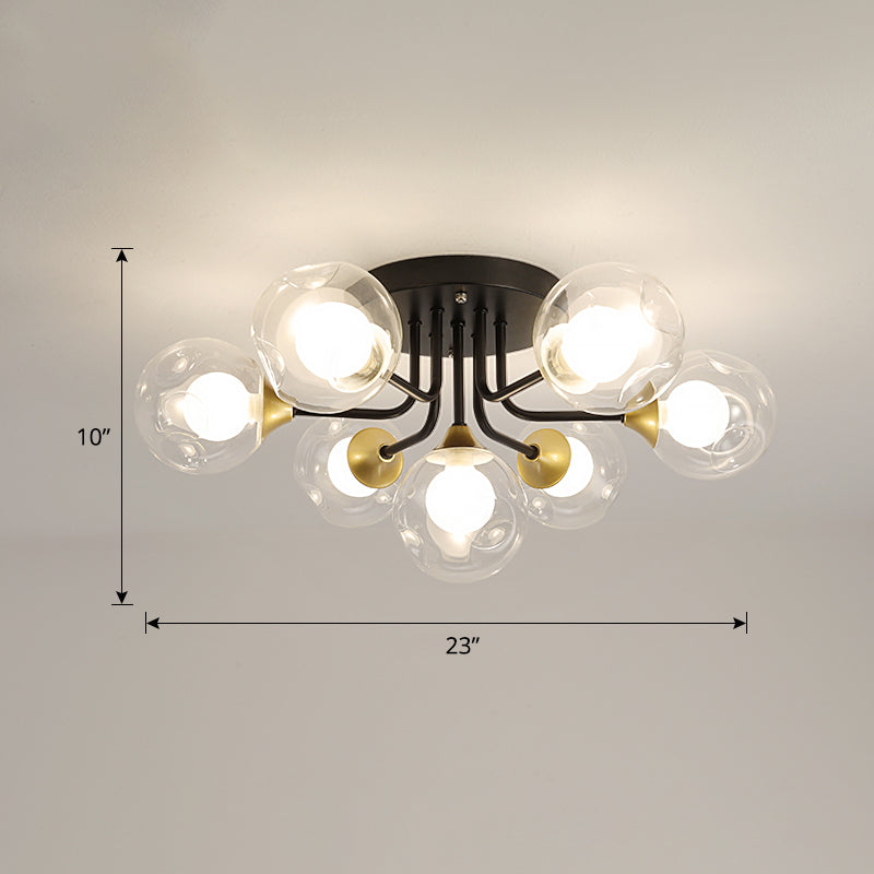 Minimalist Black Dual Glass Ball Flush Mount Ceiling Light - Sleek Semi Fixture For Bedrooms