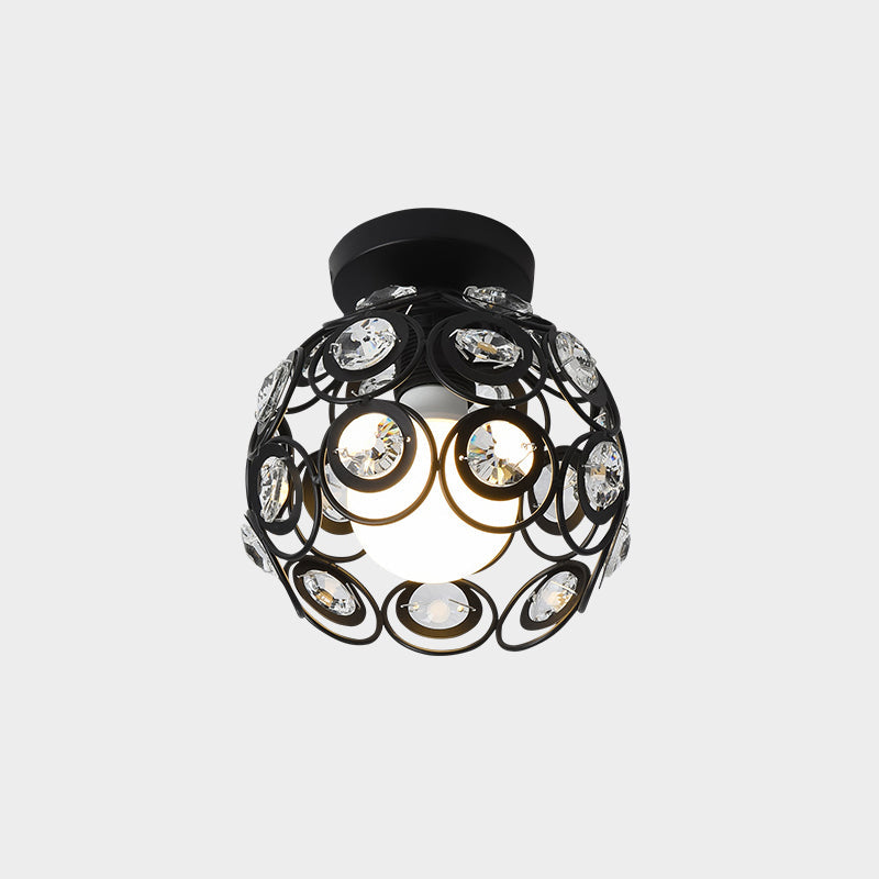 Industrial Metal Flush Ceiling Light Fixture - Cage Style Small Aisle 1 Head Black Flushmount