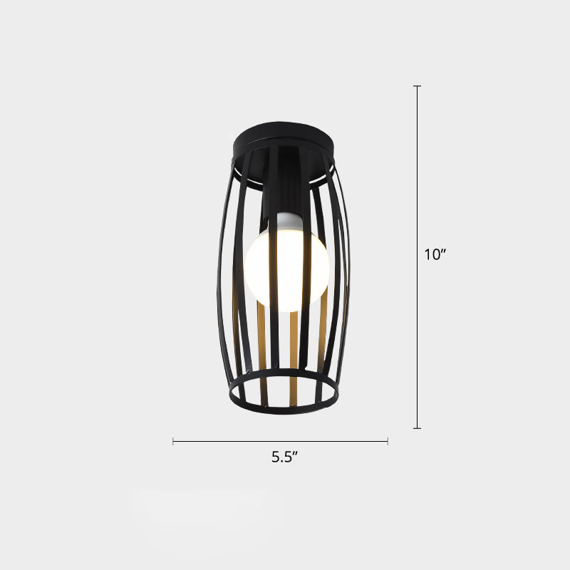 Industrial Metal Flush Ceiling Light Fixture - Cage Style Small Aisle 1 Head Black Flushmount