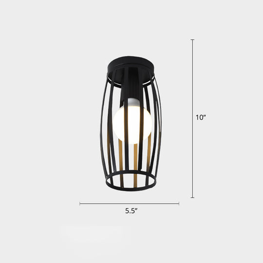 Industrial Metal Flush Ceiling Light Fixture - Cage Style Small Aisle 1 Head Black Flushmount
