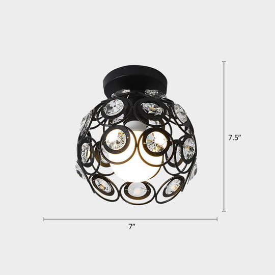 Industrial Metal Flush Ceiling Light Fixture - Cage Style Small Aisle 1 Head Black Flushmount