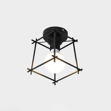 Industrial Metal Flush Ceiling Light Fixture - Cage Style Small Aisle 1 Head Black Flushmount
