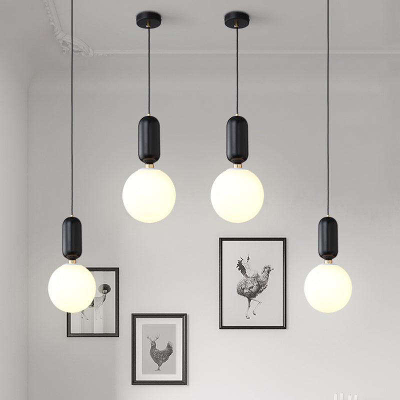 Milky Glass Ball Pendant Lamp - Simplicity 1-Bulb Lighting Fixture For Living Room