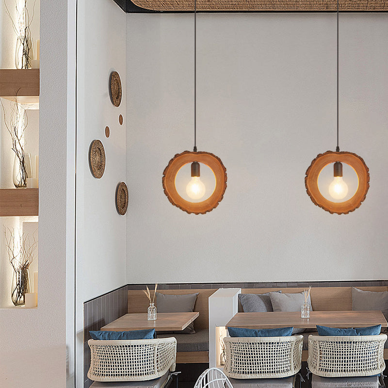 Nordic Wooden Ceiling Lamp: Tree Trunk Slice Design 1-Bulb Pendant Light For Dining Room Wood /