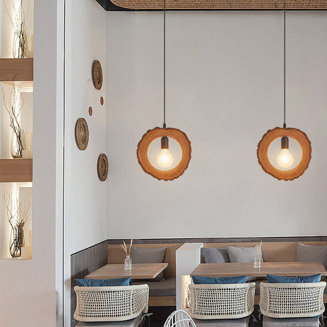 Nordic Wooden Ceiling Lamp: Tree Trunk Slice Design 1-Bulb Pendant Light For Dining Room Wood /