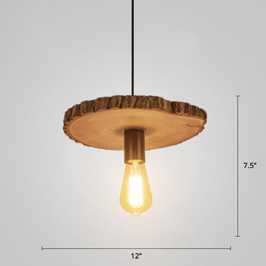 Nordic Wooden Ceiling Lamp - Rustic Tree Trunk Slice Design 1-Bulb Pendant Light For Dining Room