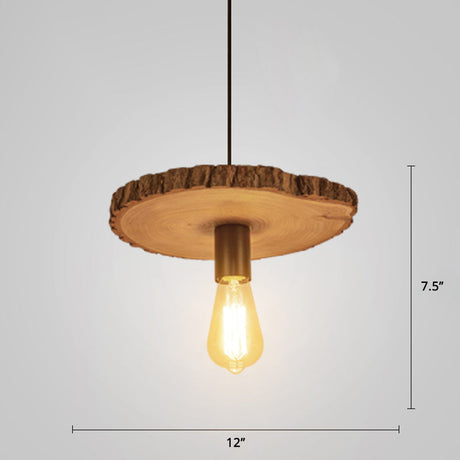 Nordic Wooden Ceiling Lamp: Tree Trunk Slice Design 1-Bulb Pendant Light For Dining Room