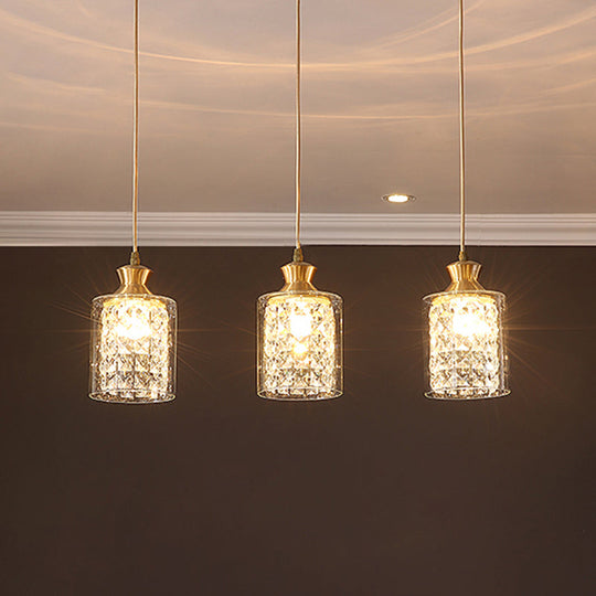Gold Crystal Pendant Light - Postmodern Shaded Suspension 3 Heads Dining Room
