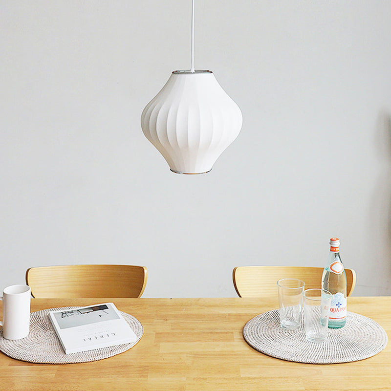 Japanese Style White Lantern Pendant - Single Silk Hanging Lamp Fixture / 12