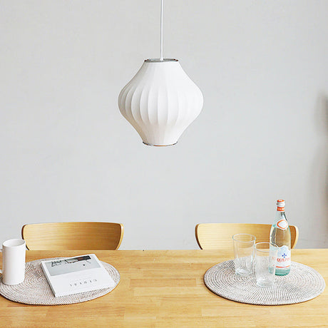 Japanese Style White Lantern Pendant - Single Silk Hanging Lamp Fixture / 12