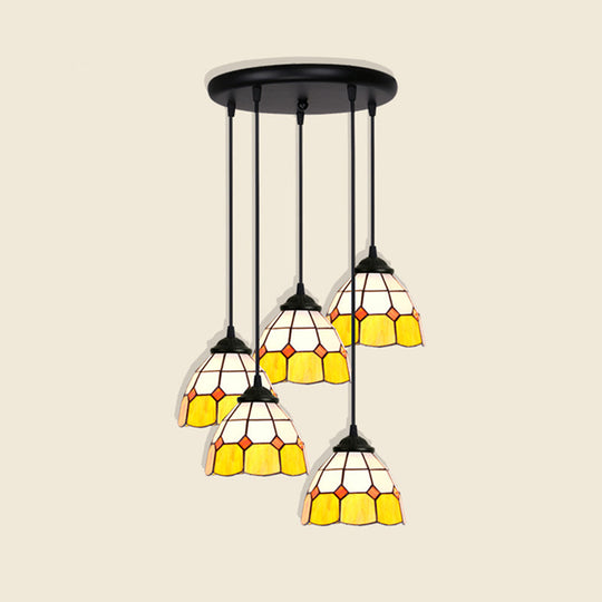 Tiffany Style Handcrafted Floral Art Glass Pendant Light For Dining Room Ceiling 5 / Yellow