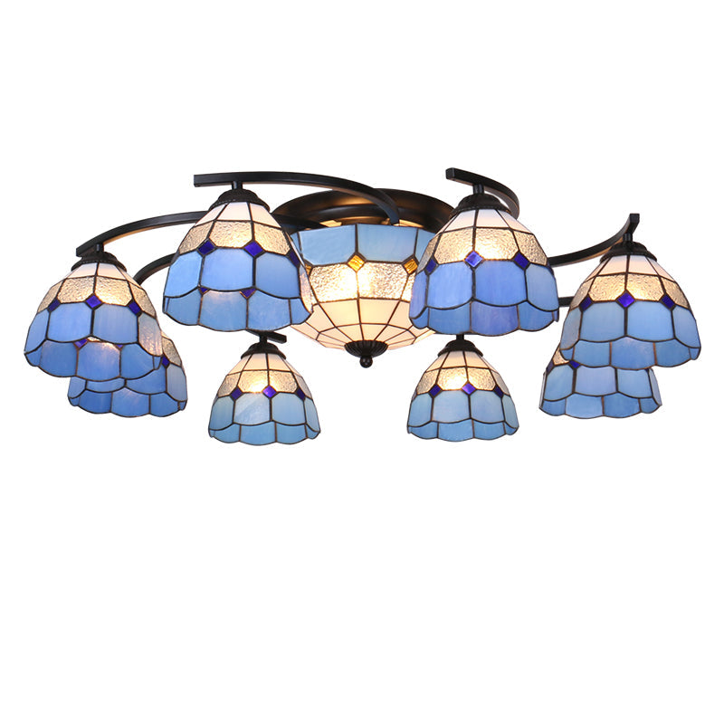 Scalloped Glass Semi Flush Mount Ceiling Light With Mediterranean Style