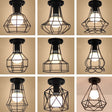 Industrial Cage Metal Ceiling Light In Black - Single - Bulb Semi Flush Fixture Ideal For Corridor