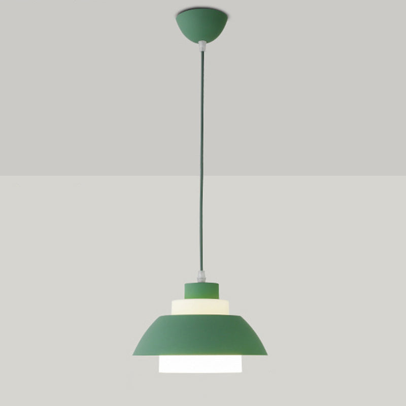 Macaron Single-Bulb Aluminum Ceiling Pendant Light With Acrylic Shade Green / 9’