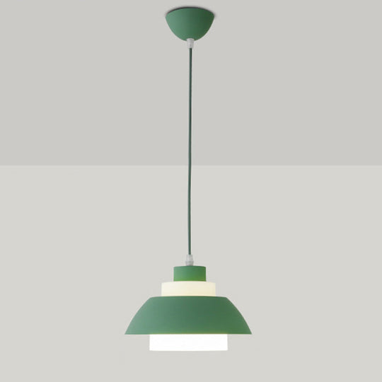 Macaron Single-Bulb Aluminum Ceiling Pendant Light With Acrylic Shade Green / 9’