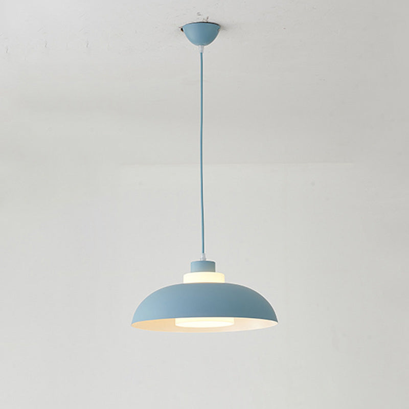 Macaron Single-Bulb Aluminum Ceiling Pendant Light With Acrylic Shade Blue / 15.5’