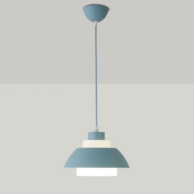 Macaron Single-Bulb Aluminum Ceiling Pendant Light With Acrylic Shade Blue / 9’