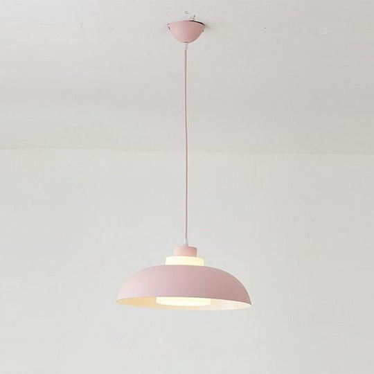 Macaron Single-Bulb Aluminum Ceiling Pendant Light With Acrylic Shade Pink / 15.5’