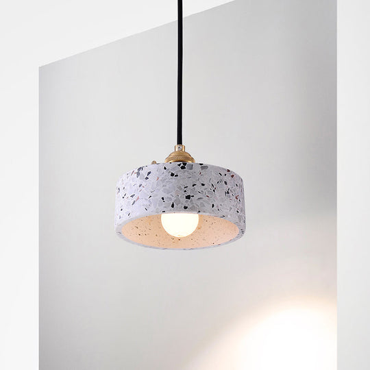 Sleek Terrazzo Single Pendant Lamp: Round Bedside Hanging Light Fixture With Rotary Switch