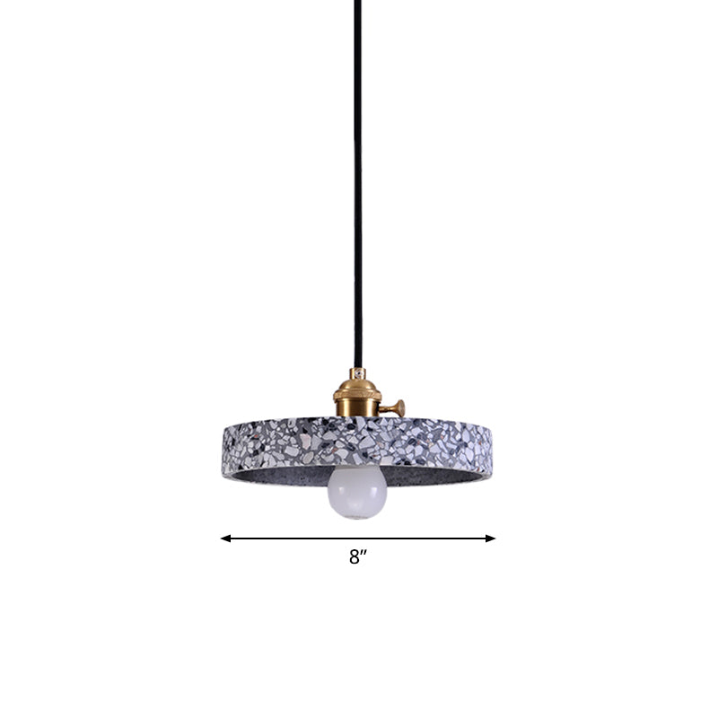 Sleek Terrazzo Single Pendant Lamp: Round Bedside Hanging Light Fixture With Rotary Switch