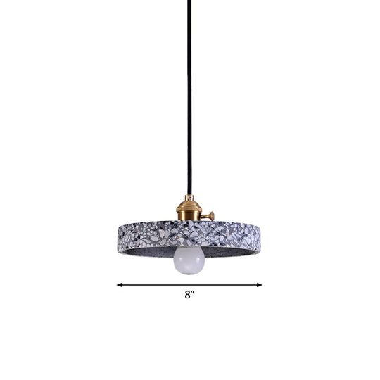 Terrazzo Single Simplicity Pendant Lamp: Round Bedside Hanging Light Fixture With Rotary Switch