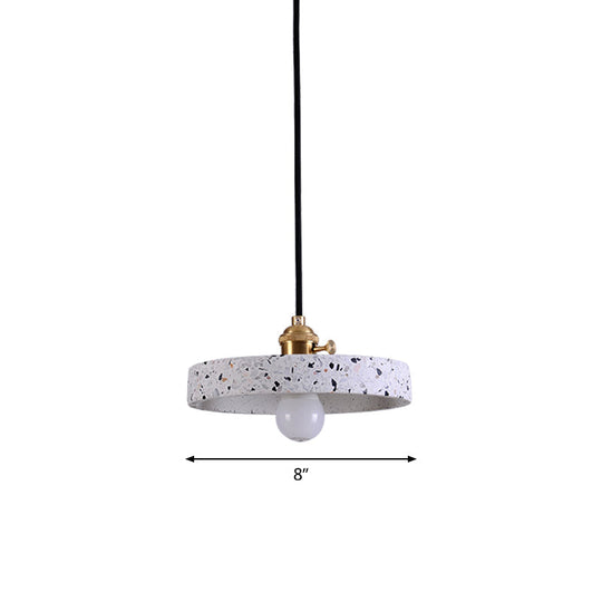 Sleek Terrazzo Single Pendant Lamp: Round Bedside Hanging Light Fixture With Rotary Switch